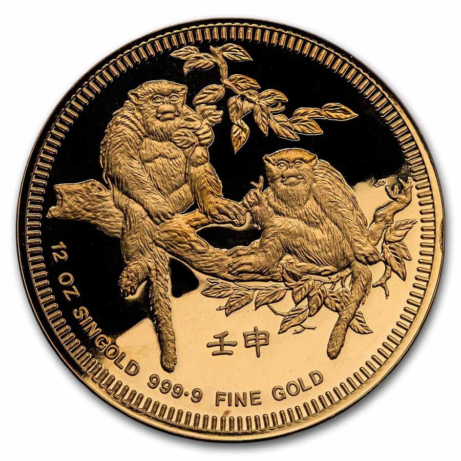 1992 Singapore 12 oz Proof Gold Singold Monkey