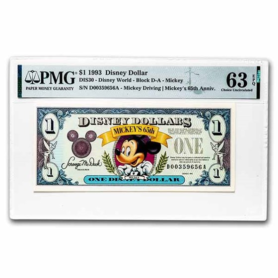 1993 $1.00 Disney World 65th Anniv. Mickey CH CU-63 EPQ PMG 1993 $1.00 Disney World 65th Anniv. Mickey CH CU-63 EPQ PMG