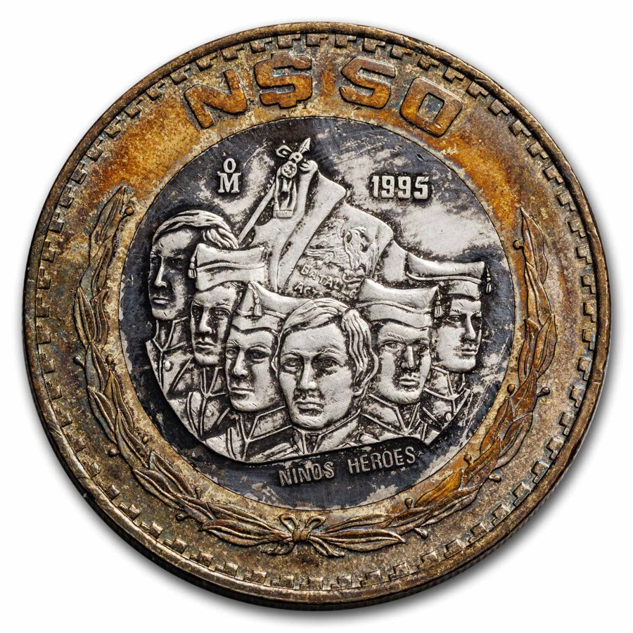 1993-1995 Mexico Bimetallic 50 Nuevos Pesos Avg Circ