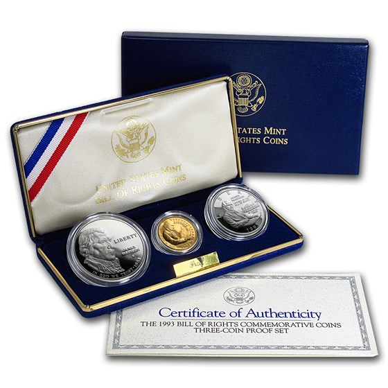 1993 3-Coin Commem Bill of Rights Proof Set (w/Box & COA) 1993 3-Coin Commem Bill of Rights Proof Set (w/Box & COA)