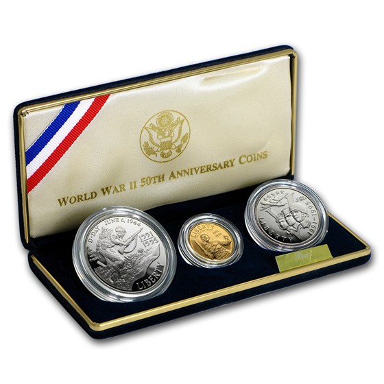 1993 3-Coin Commem World War II Proof Set (w/Box & COA) 1993 3-Coin Commem World War II Proof Set (w/Box & COA)