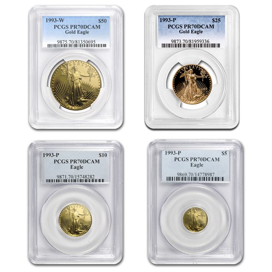 1993 4-Coin Proof American Gold Eagle Set PR-70 PCGS 1993 4-Coin Proof American Gold Eagle Set PR-70 PCGS