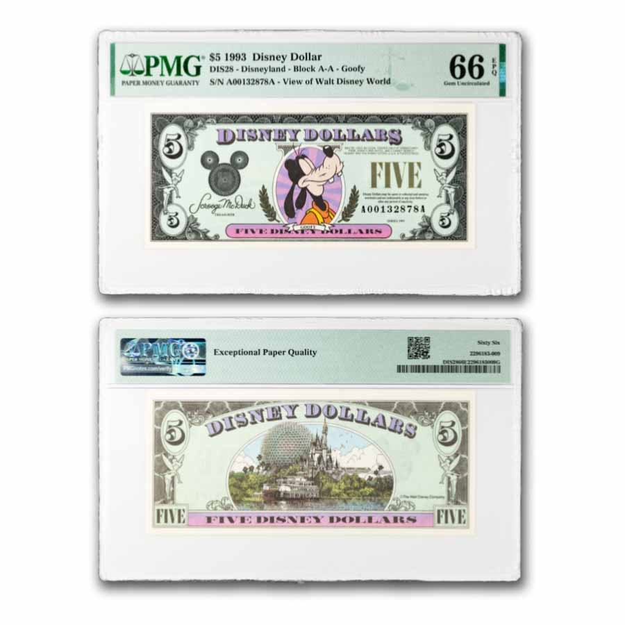 1993 $5.00 (AA) Closed-Eyed Goofy CU-66 EPQ PMG (DIS#28)