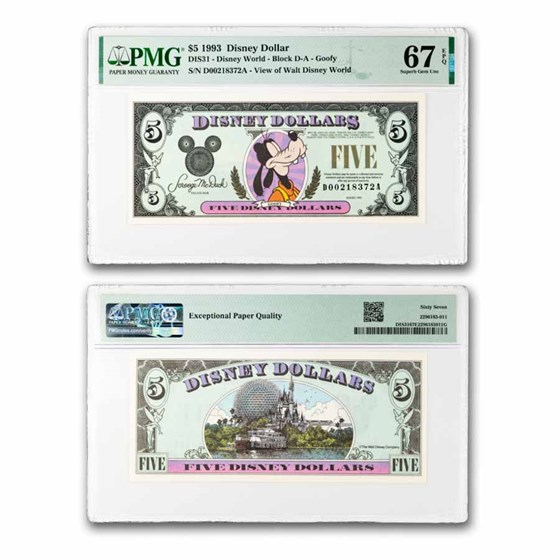 1993 $5 (DA) Closed-Eyed Goofy CU-67 EPQ PMG (DIS#31)