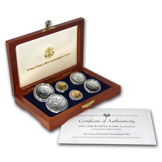 1993 6-Coin Commem World War II Set BU & Proof (w/Box & COA) 1993 6-Coin Commem World War II Set BU & Proof (w/Box & COA)