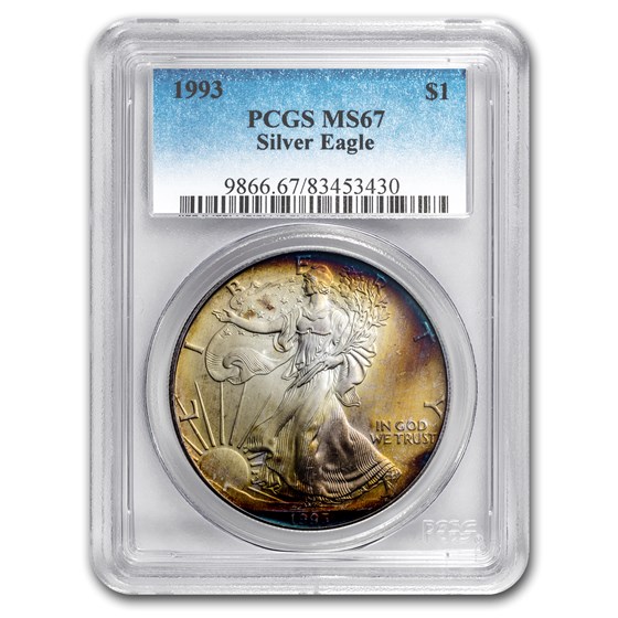 1993 American Silver Eagle MS-67 PCGS (Obv and Rev Toning) 1993 American Silver Eagle MS-67 PCGS (Obv and Rev Toning)