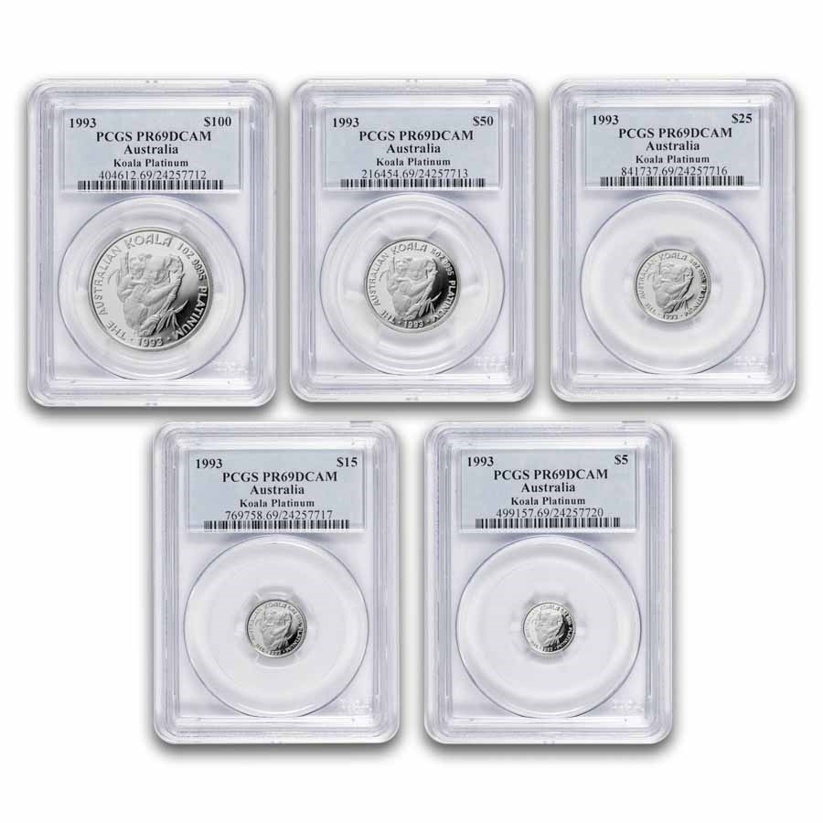 1993 AUS 5-Coin Platinum Koala Proof Set (1.9 oz) PR-69 PCGS DCAM
