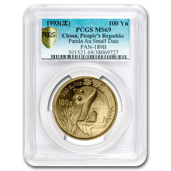1993 China 1 oz Gold Panda Small Date MS-69 PCGS 1993 China 1 oz Gold Panda Small Date MS-69 PCGS