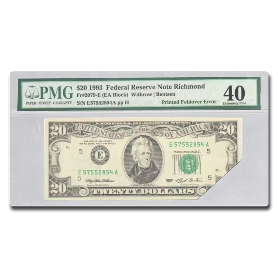 1993 (E-Richmond) $20 FRN XF-40 PMG (Fr#2079-E) Foldover