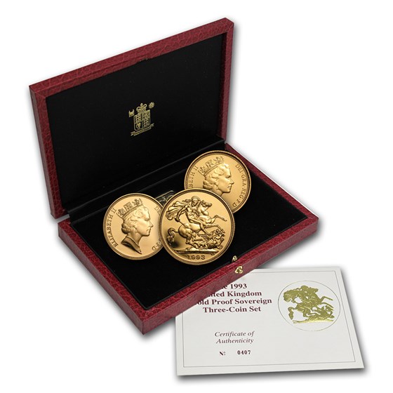 1993 Great Britain 3-Coin Gold Sovereign Proof Set 1993 Great Britain 3-Coin Gold Sovereign Proof Set