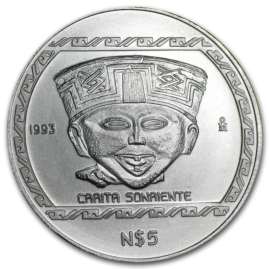 1993 Mexico 1 oz Silver 5 Pesos Carita Sonriente BU