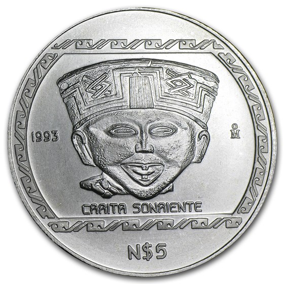 1993 Mexico 1 oz Silver 5 Pesos Carita Sonriente BU 1993 Mexico 1 oz Silver 5 Pesos Carita Sonriente BU
