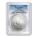 1993 Mexico 1 oz Silver 5 Pesos Guerrero Aguila MS-69 PCGS 1993 Mexico 1 oz Silver 5 Pesos Guerrero Aguila MS-69 PCGS
