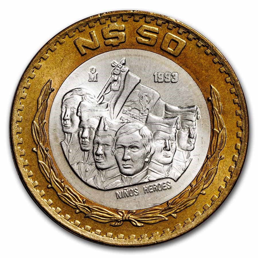 1993 Mexico Bimetallic 50 Nuevos Pesos BU
