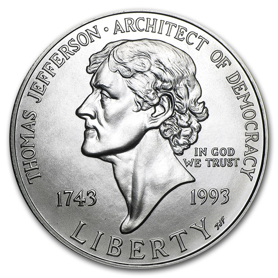 1993-P Jefferson 250th Anniv $1 Silver Commem BU (Capsule Only)
