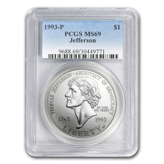 1993-P Jefferson 250th Anniv $1 Silver Commem MS-69 PCGS 1993-P Jefferson 250th Anniv $1 Silver Commem MS-69 PCGS