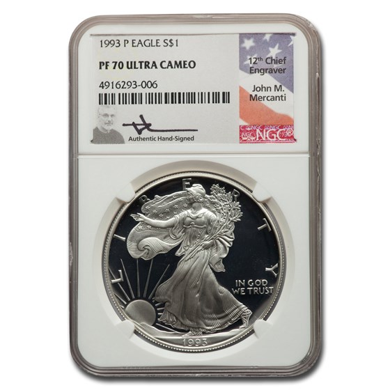 1993-P Proof American Silver Eagle PF-70 NGC (Mercanti) 1993-P Proof American Silver Eagle PF-70 NGC (Mercanti)