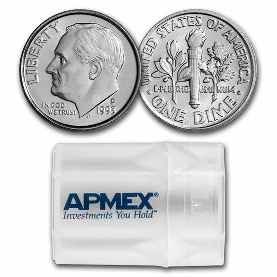 1993-P Roosevelt Dime 50-Coin Roll BU 1993-P Roosevelt Dime 50-Coin Roll BU