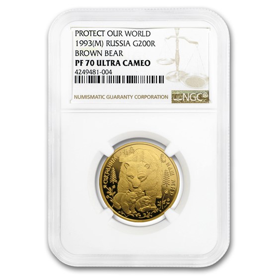 1993 Russia 1 oz Gold 200 Roubles Bears PF-70 NGC 1993 Russia 1 oz Gold 200 Roubles Bears PF-70 NGC
