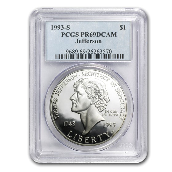 1993-S Jefferson 250th Anniv $1 Silver Commem PR-69 PCGS 1993-S Jefferson 250th Anniv $1 Silver Commem PR-69 PCGS