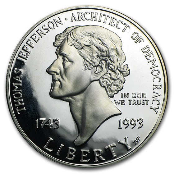1993-S Jefferson 250th Anniv $1 Silver Commem Prf (Capsule Only)