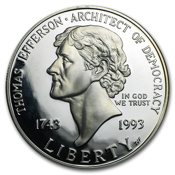 1993-S Jefferson 250th Anniv $1 Silver Commem Prf (Capsule Only) 1993-S Jefferson 250th Anniv $1 Silver Commem Prf (Capsule Only)