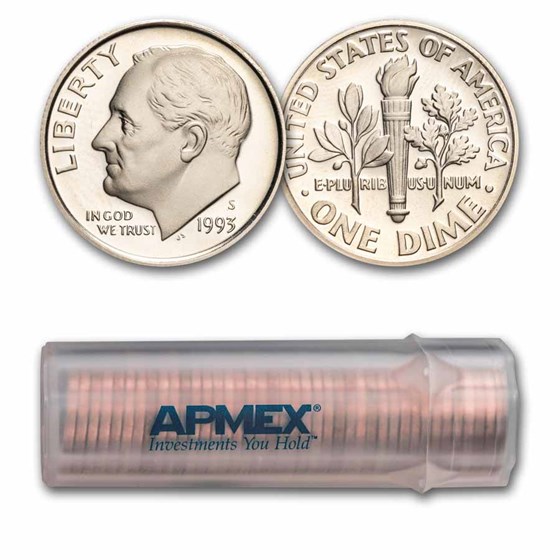 1993-S Roosevelt Dime 50-Coin Roll Proof 1993-S Roosevelt Dime 50-Coin Roll Proof