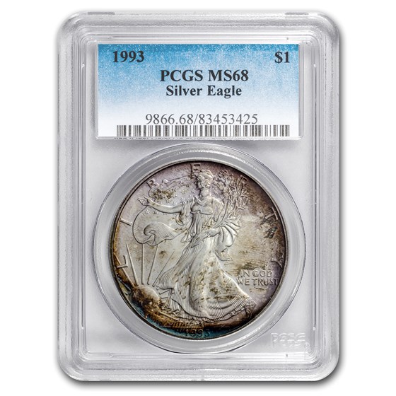 1993 Silver American Eagle MS-68 PCGS (Obv and Rev Toning) 1993 Silver American Eagle MS-68 PCGS (Obv and Rev Toning)
