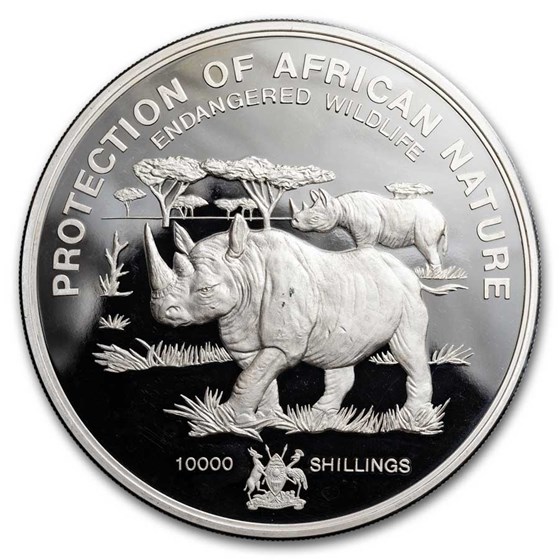 1993 Uganda Silver 10,000 Shillings Rhinoceros Proof 1993 Uganda Silver 10,000 Shillings Rhinoceros Proof