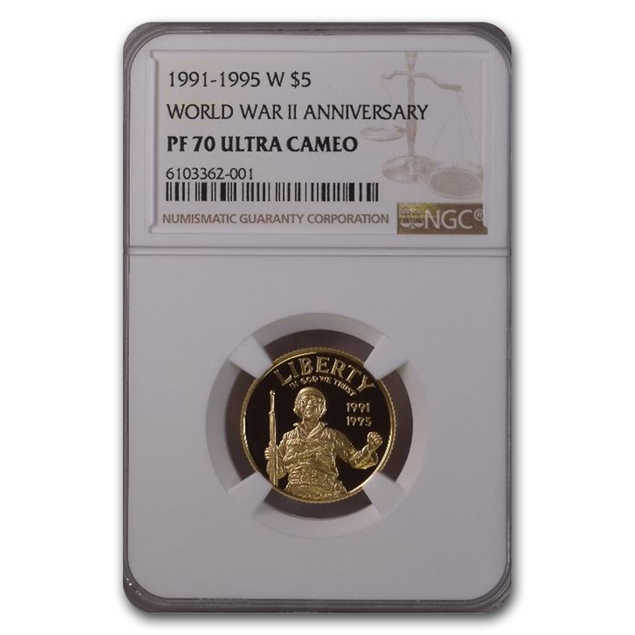1993-W Gold $5 Commem World War II PF-70 NGC