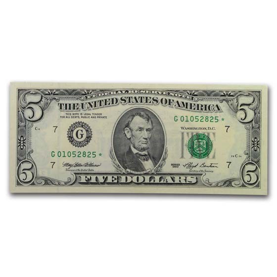 1993s* $5.00 FRN CU (Star Note, Districts of Our Choice) 1993s* $5.00 FRN CU (Star Note, Districts of Our Choice)