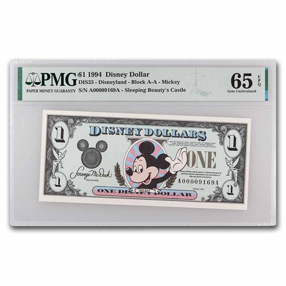 1994 $1.00 (AA) Waving Mickey CU-65 EPQ PMG (DIS#33) 1994 $1.00 (AA) Waving Mickey CU-65 EPQ PMG (DIS#33)