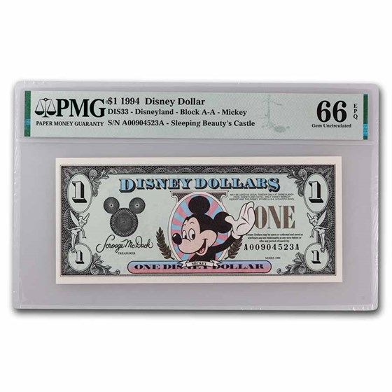 1994 $1.00 (AA) Waving Mickey CU-66 EPQ PMG (DIS#33) 1994 $1.00 (AA) Waving Mickey CU-66 EPQ PMG (DIS#33)