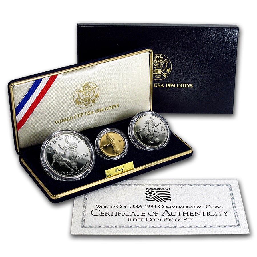 1994 3-Coin Commem World Cup Set BU (w/Box & COA)