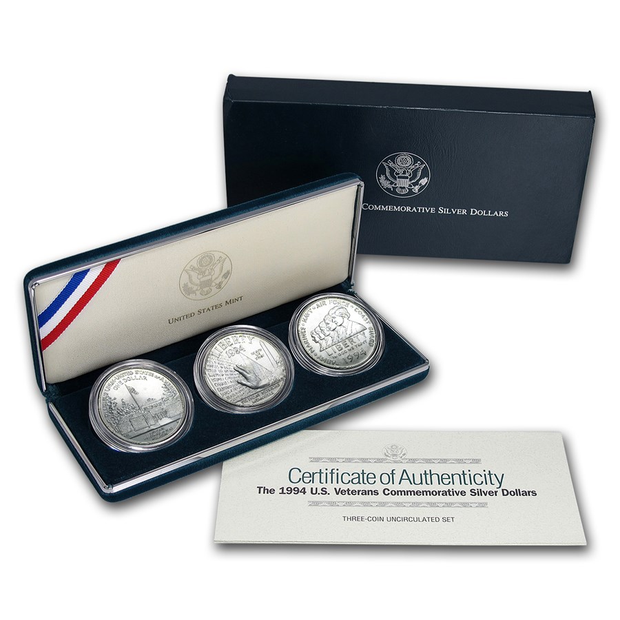 1994 3-Coin U.S. Veterans Set BU (w/Box & COA)