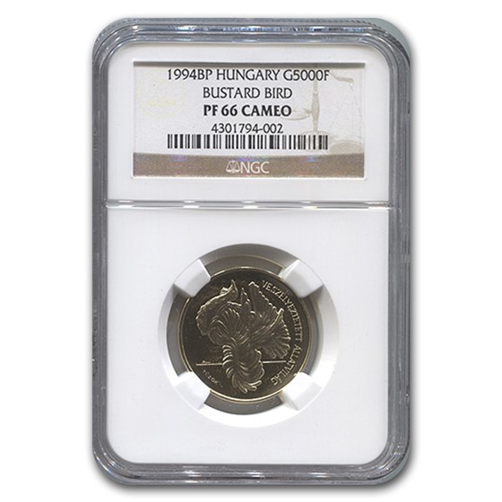 1994-BP Hungary Gold 5000 Forint Bustard Bird PF-66 Cameo NGC 1994-BP Hungary Gold 5000 Forint Bustard Bird PF-66 Cameo NGC