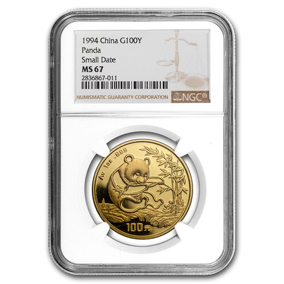 1994 China 1 oz Gold Panda Small Date MS-67 NGC 1994 China 1 oz Gold Panda Small Date MS-67 NGC