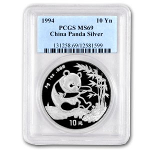 1994 China 1 oz Silver Panda MS-69 PCGS (Large Date) 1994 China 1 oz Silver Panda MS-69 PCGS (Large Date)
