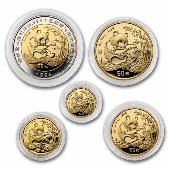1994 China 5-Coin Gold Panda Proof Set (with COA)