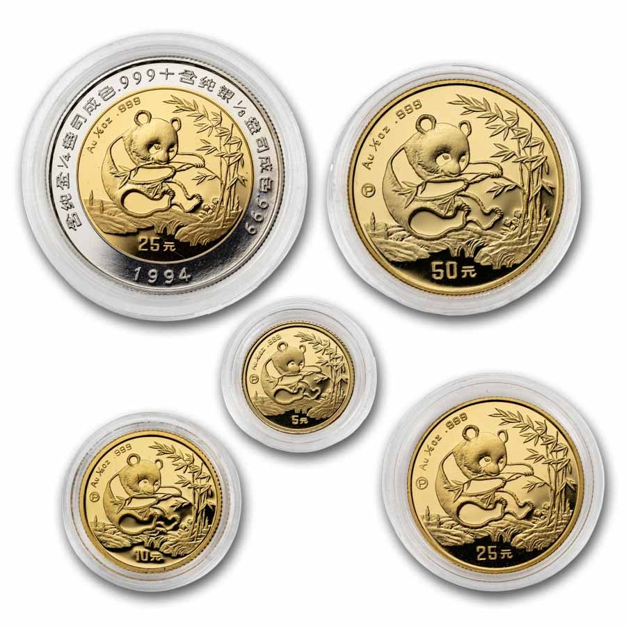1994 China 5-Coin Gold Panda Proof Set (with COA)