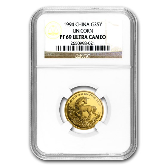 1994 China Proof 1/4 oz Gold 25 Yuan Unicorn PF-69 NGC