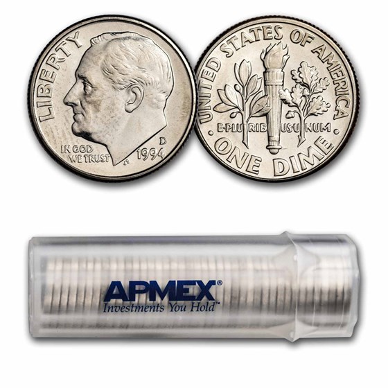1994-D Roosevelt Dime 50-Coin Roll BU 1994-D Roosevelt Dime 50-Coin Roll BU