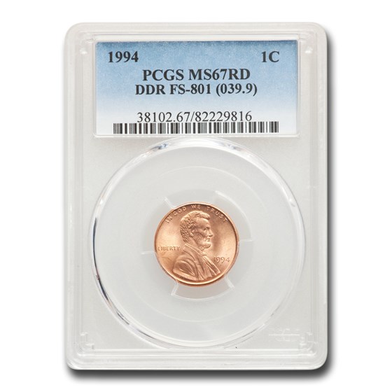 1994 Lincoln Cent MS-67 PCGS (Red, DDR FS-801, 039.0) 1994 Lincoln Cent MS-67 PCGS (Red, DDR FS-801, 039.0)