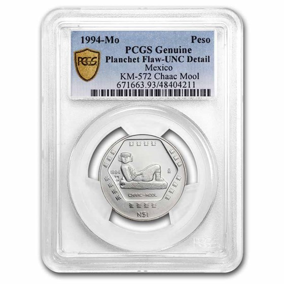 1994 Mexico 1/4 oz Silver 1 Peso Chaac-Mool PCGS (Planchet Flaw)