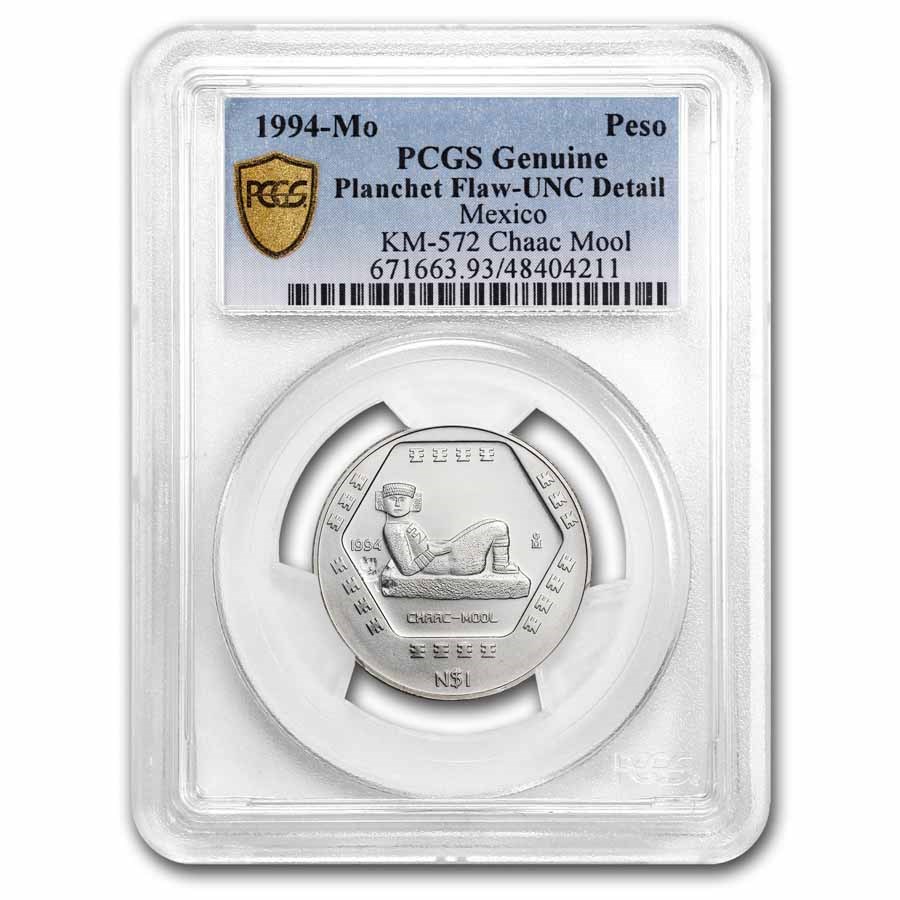 1994 Mexico 1/4 oz Silver 1 Peso Chaac-Mool PCGS (Planchet Flaw)