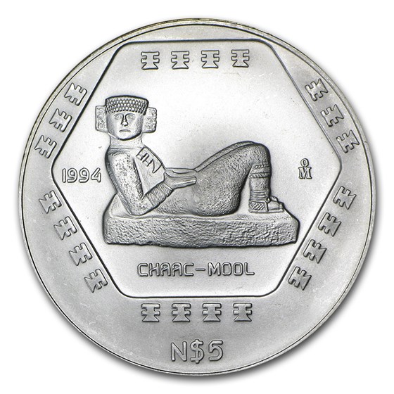 1994 Mexico 1 oz Silver 5 Pesos Chaac-Mool 1994 Mexico 1 oz Silver 5 Pesos Chaac-Mool