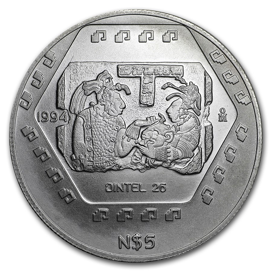 1994 Mexico 1 oz Silver 5 Pesos Yaxchilàn BU