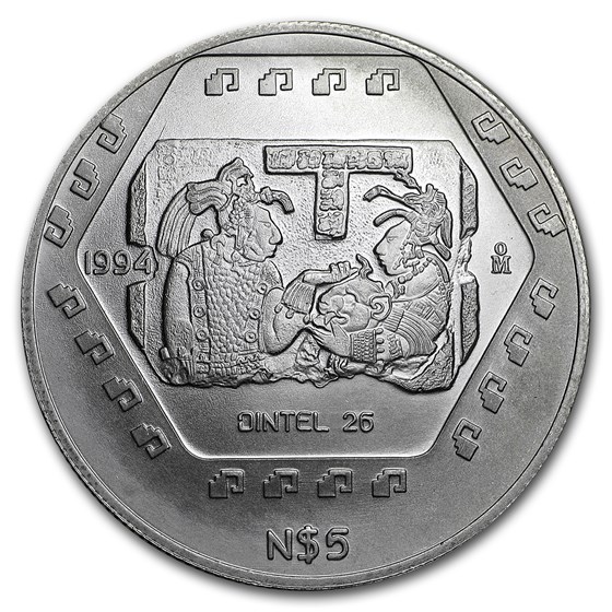 1994 Mexico 1 oz Silver 5 Pesos Yaxchilàn BU 1994 Mexico 1 oz Silver 5 Pesos Yaxchilàn BU