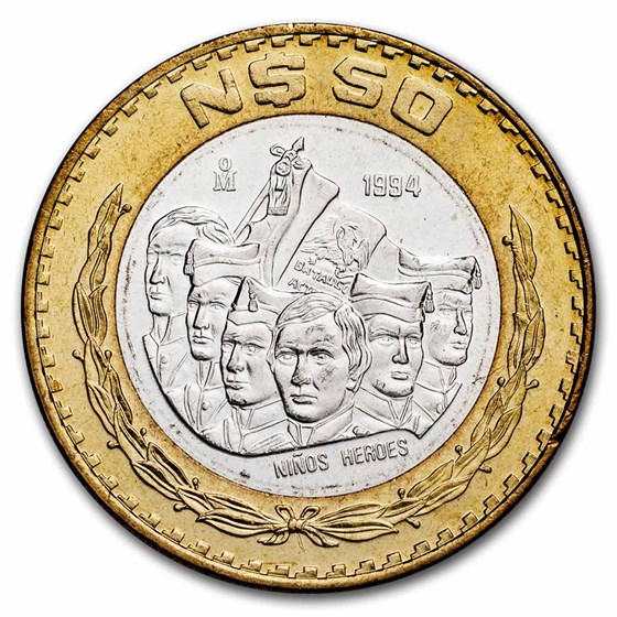 1994 Mexico Bimetallic 50 Nuevos Pesos BU