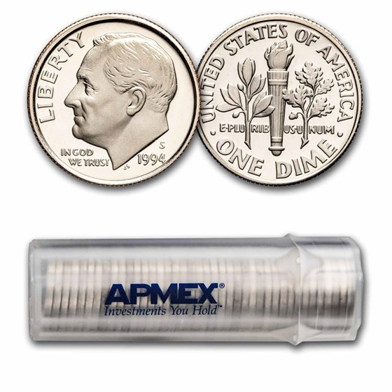1994-S Roosevelt Dime 50-Coin Roll Proof 1994-S Roosevelt Dime 50-Coin Roll Proof